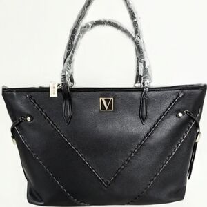 Nip luxury VS black weekender vegan leather gold tone V logo zip bag